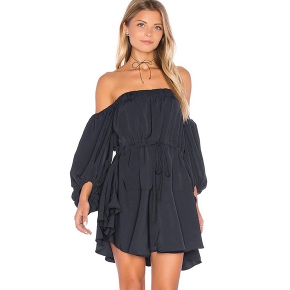 Shona Joy Core Off the Shoulder Black Ruffle Mini Dress Size 10 - Picture 2 of 7